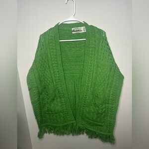 Aran Crafts Merino Wool Green Shawl Sweater One size